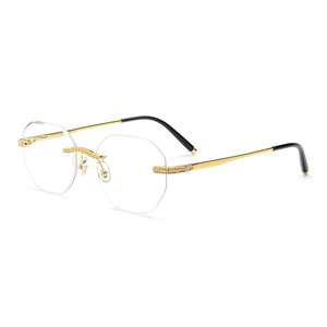 Gafas de Metal Doradas sin Montura para Mujer, Ligeras, Elegantes, con Lentes Geométricas y Detalle de Diamantes de Imitación - Product Image 6