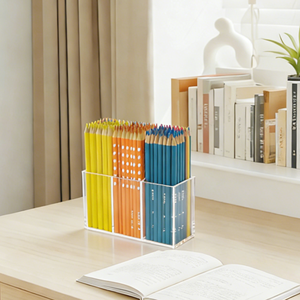 Organizzatori in Acrilico, Portapenne e Matite a 3 Scomparti, Organizzatore per Cancelleria da Scrivania e Pennelli da Trucco, Vendita all'Ingrosso OEM - Product Image 1