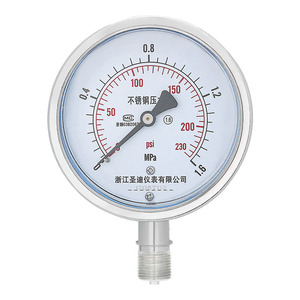 Stainless steel pressure <b>gauge</b> Y100BF, suitable for oil, water, and air pressure applications. 304/316L stainless steel, high - Product Image 1