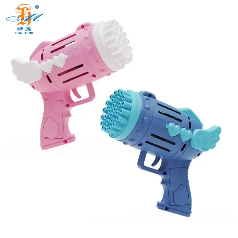 Vente chaude 28 trous électrique coloré pistolet à bulles été produits de plein air dessin animé jouets pour enfants