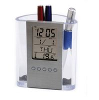 Calendrier de bureau carré en plastique durable, porte-stylo, horloge avec affichage de la température, design personnalisable pour usage au bureau, vente chaude