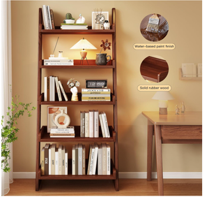 Custom 5 Tier <strong>Ladder</strong> <strong>Shelf</strong> <strong>Leaning</strong> Bookshelf with Wood Frame Tall Bookcase Standing Storage Organizer Solid Wood Storage <strong>Shelves</strong> - Product Image 3