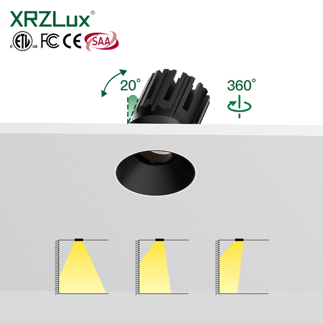 XRZLux 15W LED Anti-Glare Spotlight Modern Design Adjustable Ceiling Recessed Trimless Aluminum COB Downlight for Home Hotel