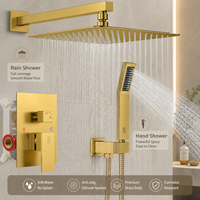Ensemble de douche en laiton de luxe personnalisé, finition or brossé, avec pommeau de douche carré de 12 pouces à effet pluie, douchette à main et vanne encastrée