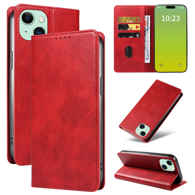 Premium PU Leather Wallet Flip Case for iPhone 15 Plus - Phone Stand Cover with Card Slots, Magnetic Closure & Shockproof Shell