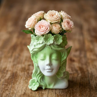 Artisanat créatif en résine écologique peint à la main, ornements de pot de fleurs féeriques, fille méditant, balcon, cour, jardin, Noël