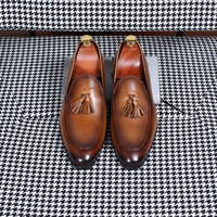 Isirhonour Mocassins en cuir patiné peints à la main pour hommes, à enfiler, à pampilles, style italien, à bout couvert, chaussures de ville pour événements formels