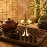 Dunyi Porte-encens en laiton pur, support haut, style Zen japonais, poli à la main, pour cônes de bois de santal et d'agarwood, décoration de méditation et brûleur à refoulement