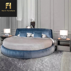 Encanto único de lujo con características suaves cama de tela <span class=keywords><strong>azul</strong></span> King Size camas circulares dormitorio de Hotel cama redonda Doble - Product Image 1