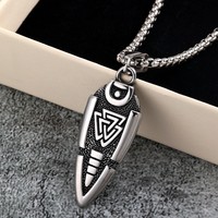 Liontin Kalung Pria Fashion Nordic Viking Berlapis Emas 18k Pvd Baja Tahan Karat 316L, Perhiasan Liontin Panah Rune Odin Tombak Emas