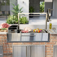 Ensemble de barbecue de jardin en acier inoxydable pour cuisine extérieure, îlot barbecue, gril argentin rotatif au charbon de bois Santa Maria