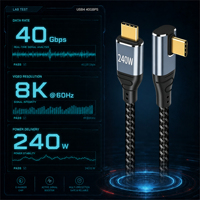 Câble USB 4 USB-C 40 Gbps 240 W PD 8K/60Hz en alliage d'aluminium tressé compatible Thunderbolt 3/4 pour ordinateur portable, moniteur, VR