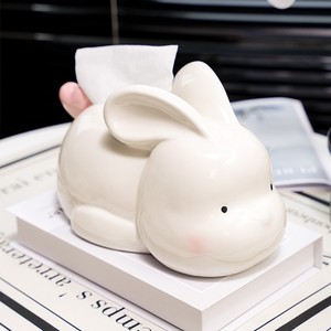 Boîte à mouchoirs en céramique <span class=keywords><strong>domestique</strong></span>, boîte à mouchoirs en forme de <span class=keywords><strong>lapin</strong></span> blanc couvercle de boîte à mouchoirs animal créatif personnalisé - Product Image 2