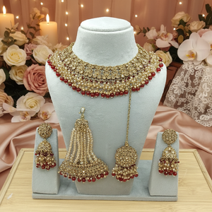 Luxury High Quality Vintage Alloy Rhodium Plated <b>Crystal</b> Rhinestone Choker Necklace <b>Set</b> Earrings Maang Tikka for Engagement - Product Image 3