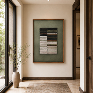 Hand-Painted Silent Olive Green Textured Wood Wall Art Abstract Artwork Modern <b>Canvas</b> Wall Decor for Ready to Hang Wooden <b>Frame</b> - Product Image 1