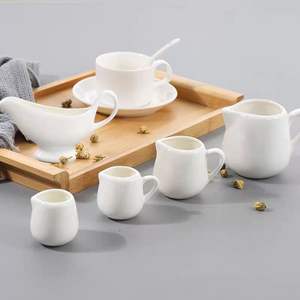 Pot à café en céramique blanche pure créatif, petite tasse à lait, bol à steak en céramique avec bec <span class=keywords><strong>verseur</strong></span>, pot à sucre, cuillère à lait, pichet à bec - Product Image 4