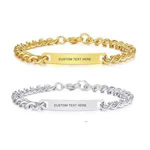 Venta al por mayor personalizado DIY logotipo grabado brazalete de <span class=keywords><strong>cadena</strong></span> PVD 18K chapado en oro de acero inoxidable placa curva pulsera de los hombres y las mujeres - Product Image 5