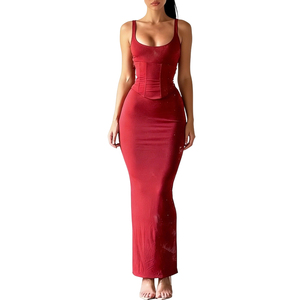 Women's Corset Waist Dress Sleeveless Square Neck Bodycon Split Hem Formal Dresses With a <b>Tie</b>-<b>back</b> Waistband Fashion - Product Image 5