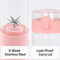 Mixeur USB 500 ml rechargeable, portable, rose, pour les voyages, la salle de sport, le bureau, les smoothies quotidiens