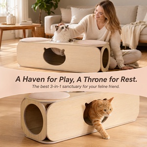 Pouf in compensato per animali domestici e persone con ingresso nascosto per gatti, panca porta scarpe, sgabello per fondo letto, poggiapiedi da soggiorno, mobile ecologico per animali domestici OEM - Product Image 2