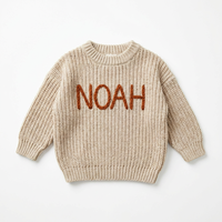 Suéter Personalizado para Bebé con Nombre, Tejido Grueso Color Avena, Jersey de Algodón Bordado a Mano para Recién Nacido, Regalo para Baby Shower