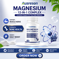 Capsules de complément alimentaire OEM au complexe de glycinate et citrate de magnésium pour la santé des muscles et des os, sans gluten, capsules de magnésium 12-en-1