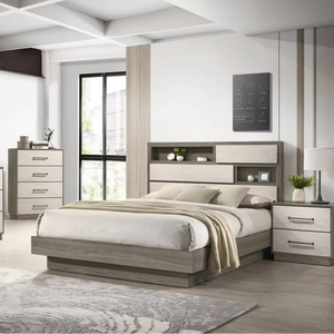 Modern 5-Piece Full Bedroom Set with <b>Convertible</b> & Adjustable <b>Bed</b> Wood in Beige & Brown Home Bedroom Furniture - Product Image 1