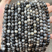 Cuentas de jaspe de red negra Natural para fabricación de joyas, cuentas de jaspe de 4-12mm, redondas, lisas, negras, venta al por mayor