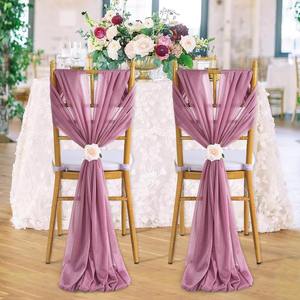 เก้าอี้ผ้า<span class=keywords><strong>ม่าน</strong></span>ตาข่ายด้าน<span class=keywords><strong>หลัง</strong></span>ลายดอกไม้สวยงามสำหรับตกแต่งฉากงานแต่งงาน<span class=keywords><strong>ผ้า</strong></span>ชีฟองมุกตกแต่งเก้าอี้ผ้าโปร่งด้าน<span class=keywords><strong>หลัง</strong></span> - Product Image 1