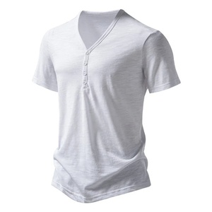 Camiseta Deportiva de Verano para Hombre, Nueva, Cuello en V con Cuatro Botones, Manga Corta, Color Blanco Sólido, Hecha de Poliéster/Algodón - Product Image 5