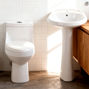 Inodoro de una pieza con lavabo de pedestal de porcelana de diseño elegante y moderno con doble descarga y sifón en S - Product Image 2