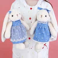 Peluche Lapin Mignon Habillé, Doux et Moelleux, Blanc avec Robe en Dentelle Bleue et Nœud, Idéal Cadeau pour Enfants