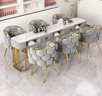 Nouvel arrivage de meubles de salon de beauté de la série moderne de luxe blanc or gris table de manucure des ongles dessus en verre