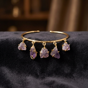 Bracelet à breloques plaqué or 24 carats avec pierre d'améthyste, style vintage, bijoux pour femmes, cadeau pour mariage - Product Image 1