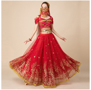 Exuberante Conjunto de <span class=keywords><strong>Disfraz</strong></span> de Danza del Vientre <span class=keywords><strong>Indio</strong></span> de Bollywood para Actuación Top Corto de Lentejuelas Vestido de Gasa Chaleco Pantalones para Fiesta de Halloween Espectáculo - Product Image 6