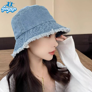 Chapéu Bucket de Denim Vintage Coreano com Efeito Desgastado para Mulheres, Proteção Solar e Efeito de Afinar o Rosto - Product Image 4