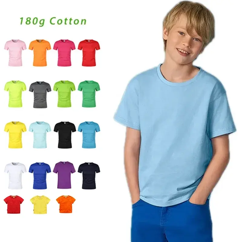 T-shirt pour enfants 100% coton Vêtements unis avec impression de logo personnalisé pour enfants T-shirt vêtements de marque pour enfants