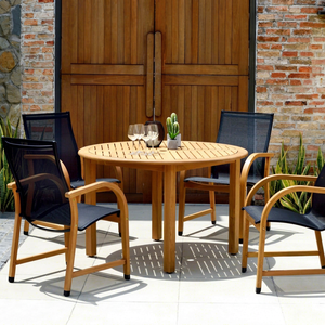 Modern ARDENA Outdoor Teak Garden Set 4 Seater Solid Wood <b>Round</b> <b>Table</b> Weather Resistant Midcentury Design - Product Image 1