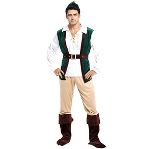 Karnaval cadılar bayramı orman prens avcısı Cosplay giysi yetişkin adam Robin Hood Peter Pan kostümleri