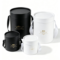 Boîte en carton ronde personnalisée avec logo imprimé, fournitures de luxe pour fleuristes, boîte d'emballage cylindrique pour fleurs avec poignée en ruban