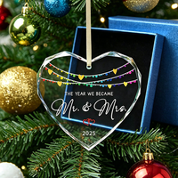 Ornement de Noël en verre cristal transparent en forme de cœur, pendentifs en cristal à impression UV DIY, décoration, cadeau personnalisé, souvenir