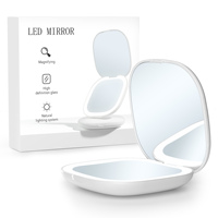 Miroir cosmétique pliable avec lumières LED Logo personnalisé Miroir de poche minimaliste rechargeable Cadeaux de demoiselle d'honneur pour les filles
