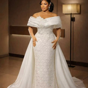 S4544L Nouvelle Robe de Mariée Élégante à Épaules Dénudées, Broderie Florale en Dentelle, Coupe Sirène à Traîne Courte, pour Vente en Gros (Dropshipping) - Product Image 1
