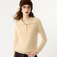 Pull en cachemire personnalisé pour femme, col semi-revers, tricoté, doux pour la peau et ajusté.