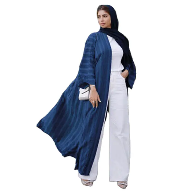 Sıcak satış boncuklu Eid müslüman kadın açık ön Abaya Maxi elbise uzun hırka Kaftan kumaş malzeme ile uzun kollu