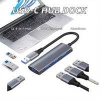 Hub USB 3.0 Type C, adaptateur de transfert de données et de charge, câble OTG, alliage d'aluminium, 4 ports, station d'accueil pour ordinateur portable, USB3.0, tablette, en stock