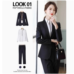 Women's Navy Blue <b>Blazer</b> Suit Long Sleeve Polyester Hotel Uniform <b>Set</b> Fall 2024 Professional Elegant Workwear - Product Image 2