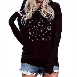 Sudadera con capucha de forro polar bordada de cuello redondo extragrande para mujer, con hombros caídos, estilo casual urbano, cortavientos - Product Image 2