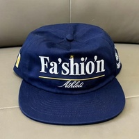 Gorra de 5 Paneles Personalizada por el Fabricante, sin Estructura, con Logotipo Bordado, Azul Marino, de Sarga de Algodón, Visera Plana, Cierre a Presión, Servicio OEM