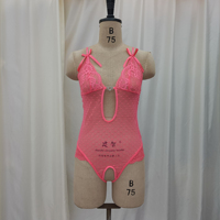 Ensemble de lingerie sexy et érotique pour femme, en satin tricoté, semi-transparent, avec dentelle et détails ajourés, style body, très tendance